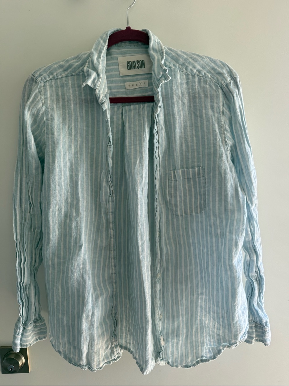 Grayson Women’s Light Blue Stripe Linen Shirt Blouse